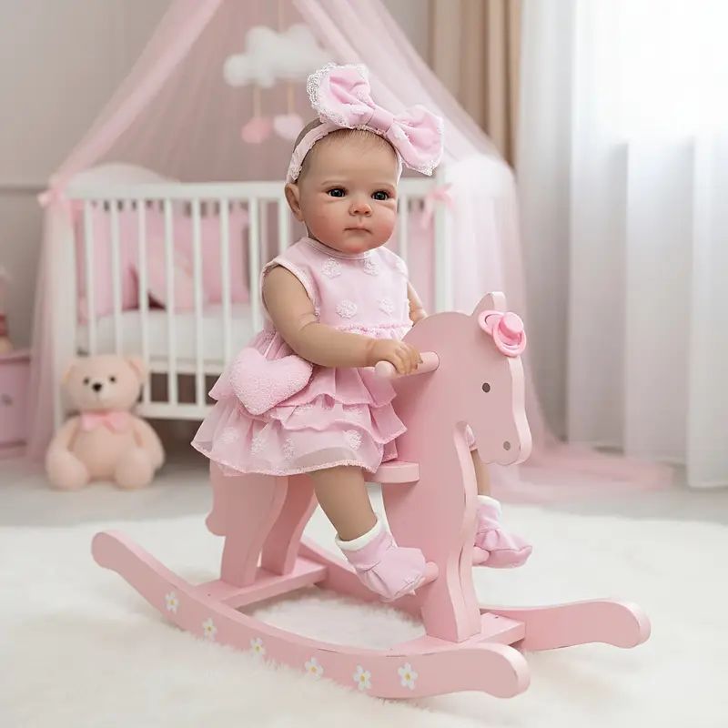 Bambola-reborn-su-un-cavallo-a-dondolo-nella-cameretta-di-una-bambina