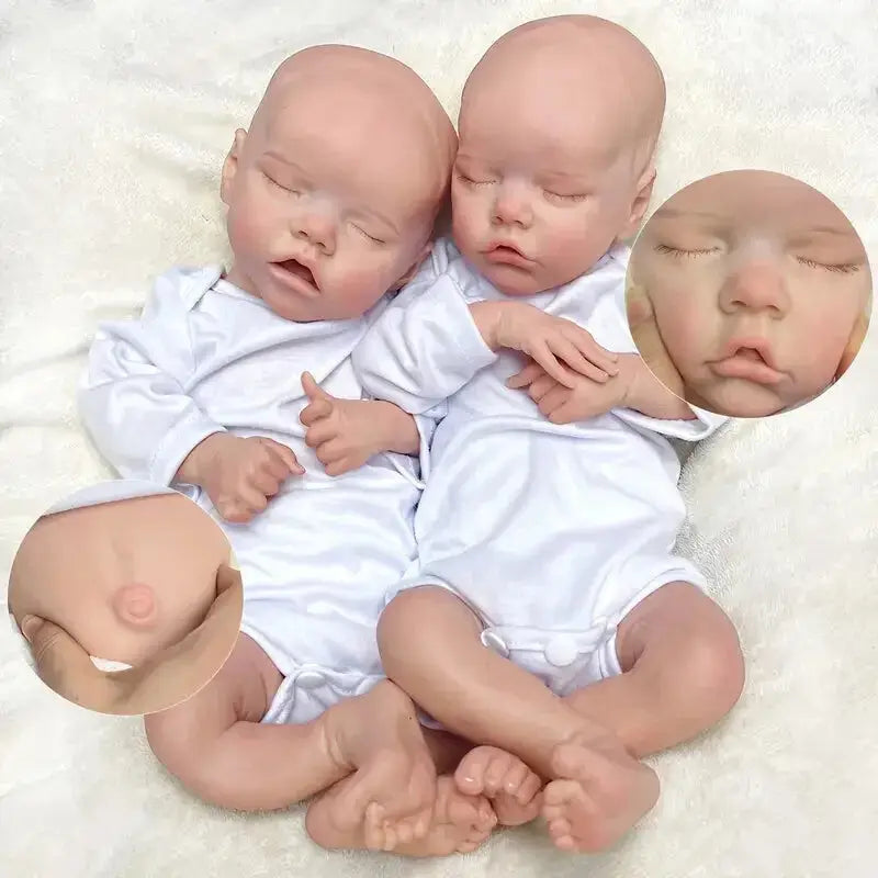 Bambola reborn bocca aperta occhi chiusi 45cm 100% silicone / bébés reborn jumeaux endormis et bouche ouverte en silicone souple