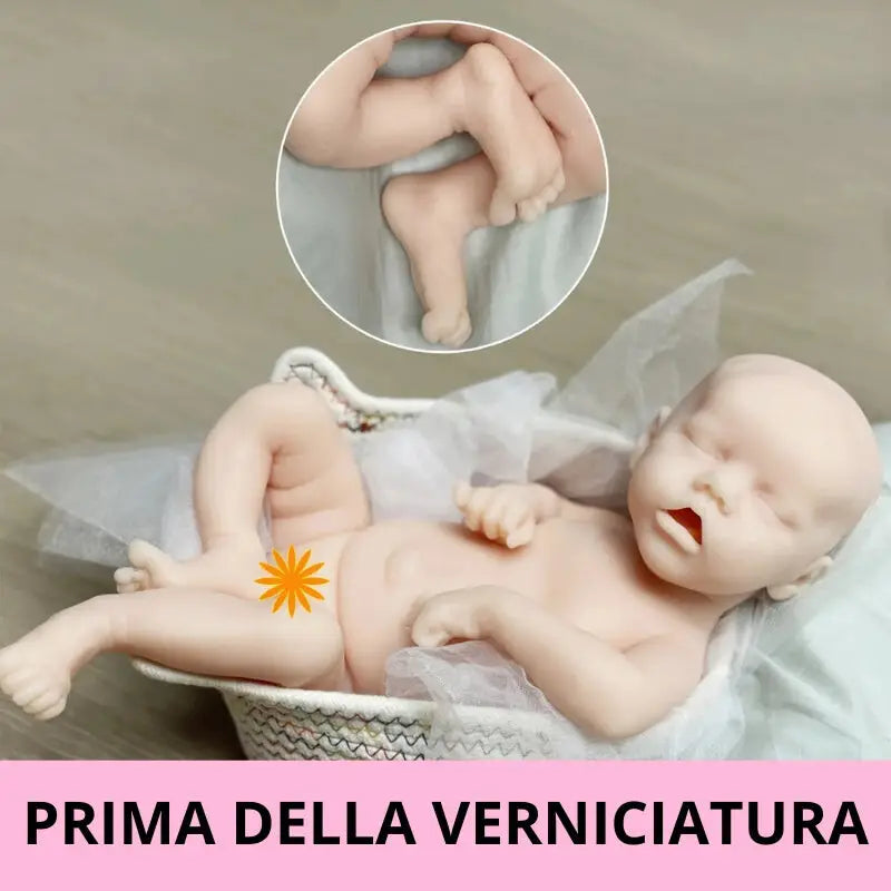 Bambola reborn bocca aperta occhi chiusi 45cm 100% silicone
