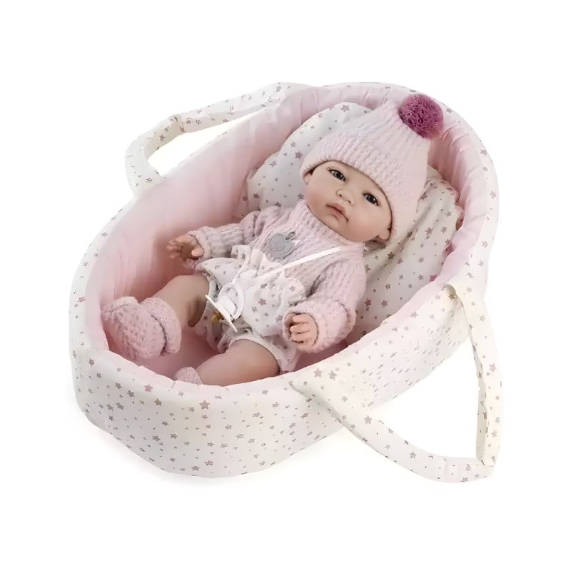 Bambola reborn profumata 100% vinile 34cm HERMINE - culla stellata e capello da note