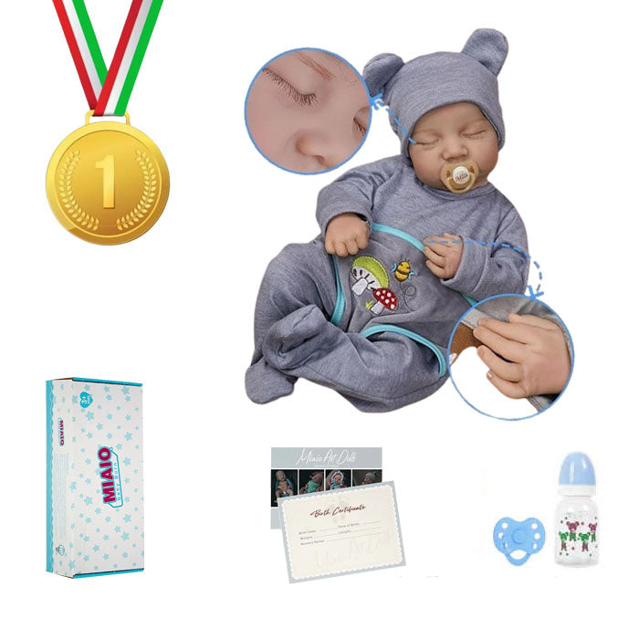 Bambola reborn realistica occhi chiusi 50cm THEO regalo offerto