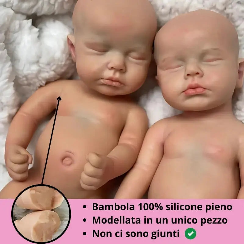 Bambole reborn gemelli occhi chiusi 32cm in silicone / bambola 100% silicone pieno che costa poco / Bambola reborn modallata in un unico pezzo, non ci sono giunti