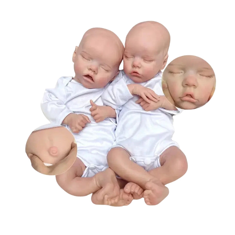 Poupée reborn bouche ouverte yeux fermés 45cm 100% silicone - LENOR & ADAMA