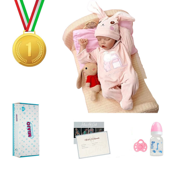 Neonato reborn femmina occhi chiusi 43cm stoffa/vinile - ELEANOR