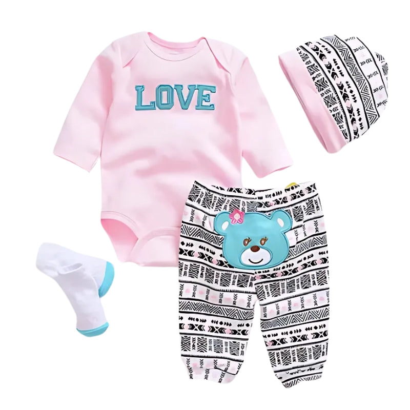 Outfit reborn LOVE BEAR con capellino / vestiti per bambole reborn femmine