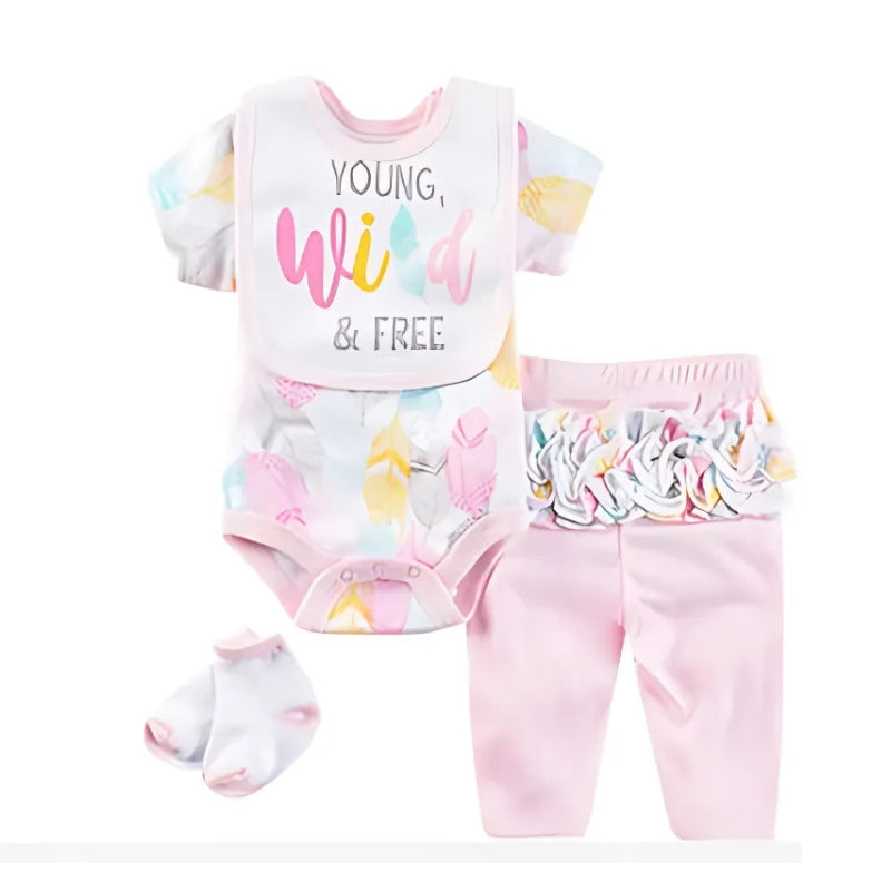 Outfit reborn rosa - Fiori di libertà / vestiti per bambole reborn femmine / bavaglino + pantalone + body + calzini per vestire le bambole reborn