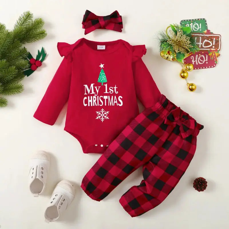 Pigiama natalizio 3 pezzi per reborn femminuccia / vestiti di natale per bambole reborn / body + pantalone + fascia nei colori del natale