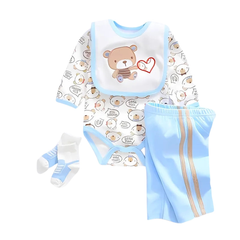 Set di abbigliamento reborn orsacchiotto blu / vestiti per bambole reborn maschio / body + pantalone + bavaglino + calzini per vestire le bambole reborn