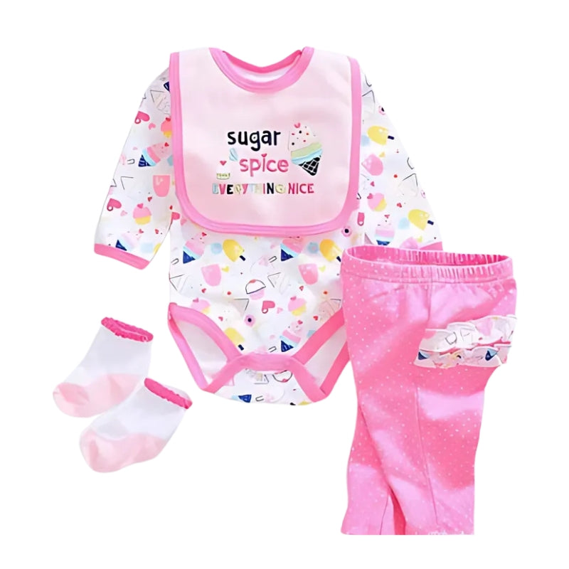Set di abbigliamento reborn rosa - Amo i dolci / vestiti per bambole reborn femmine / body + pantalone + bavaglino + calzini per vestire le bambole reborn