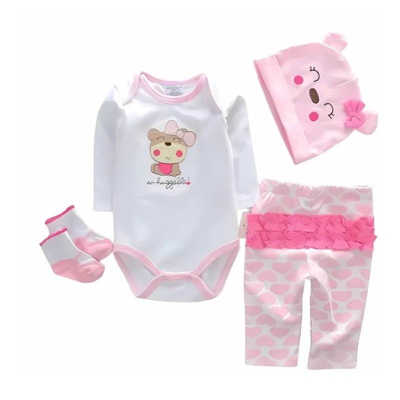 set-di-vestiti-per-bambole-reborn-femmine-caniglio-rosa / body + pantalone + bavaglino + calzini per vestire le bambole reborn