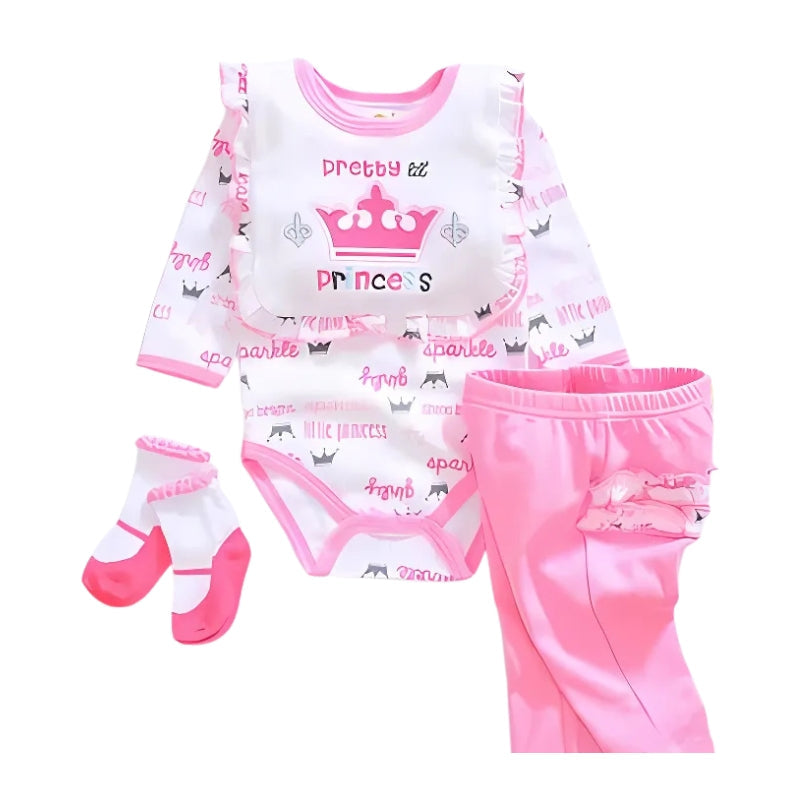 Set di vestiti reborn - piccola principessa rosa / vestiti per bambole reborn femmine / bavaglino + pantalone + body + calzini per vestire le bambole reborn