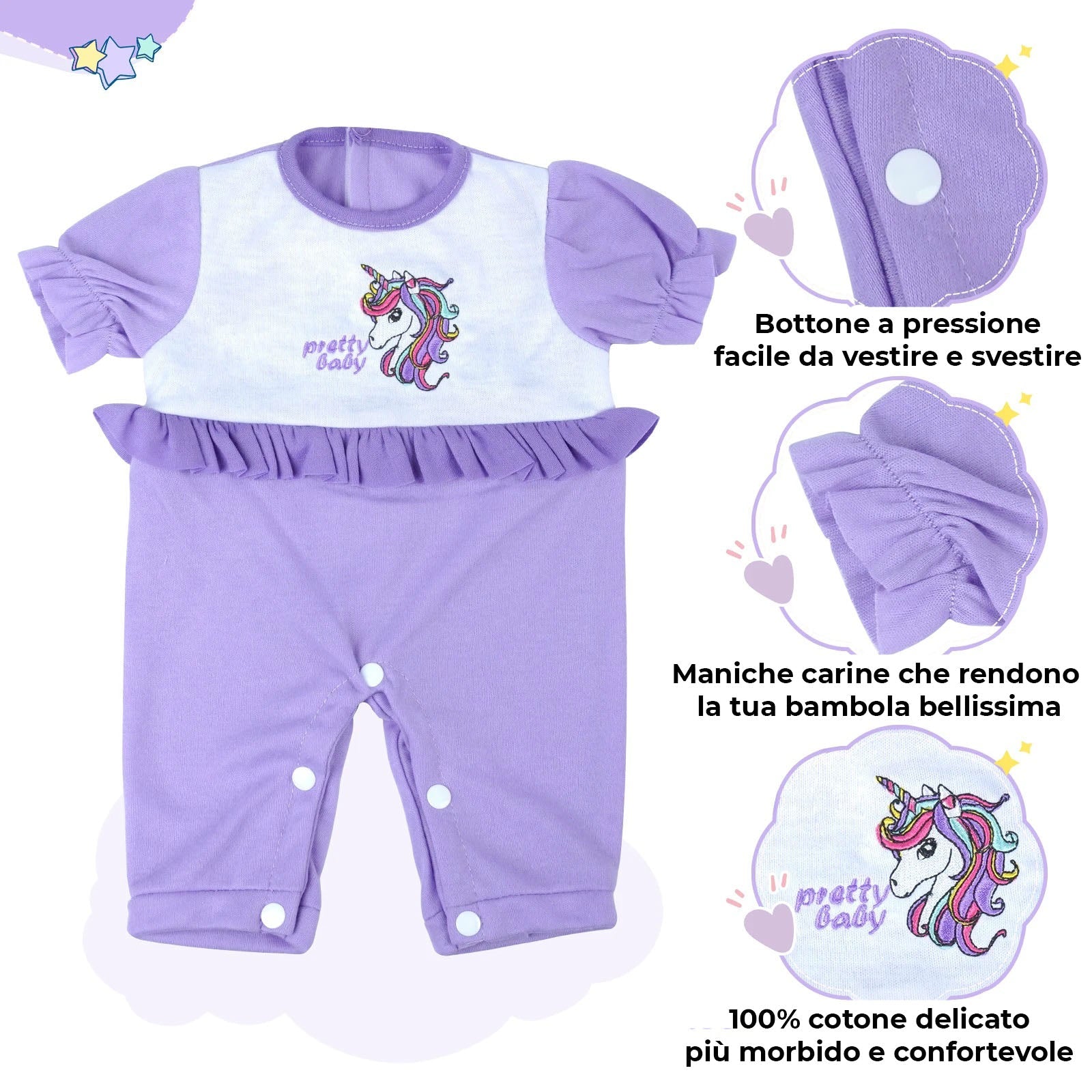 Set x7 accessori unicorno per bambole reborn / abbigliamento unicorno per bambole reborn