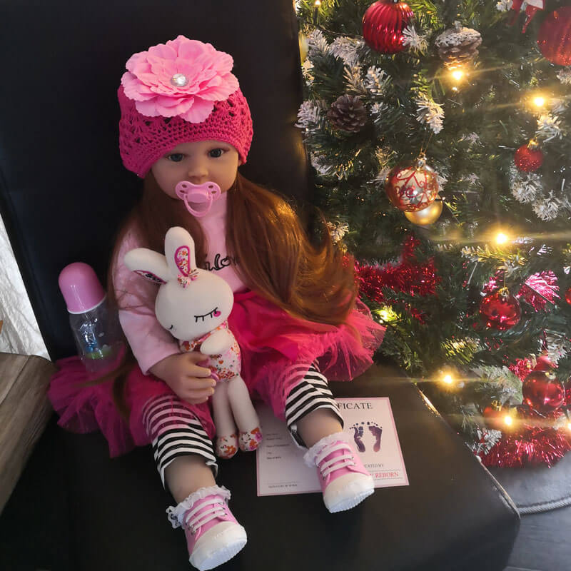 Bambola Reborn In Silicone Da 60 Cm - Bambola Realistica Femmina, Capelli Lunghi, Corpo Morbido, Con Ciuccio Magnetico E Biberon