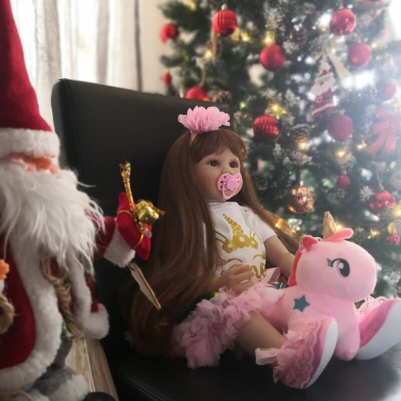 bambola-reborn-grande-peluche-unicorno-ariel-regnoreborn / bambola reborn femmina con i capelli lunghi da pettinare / regnoreborn