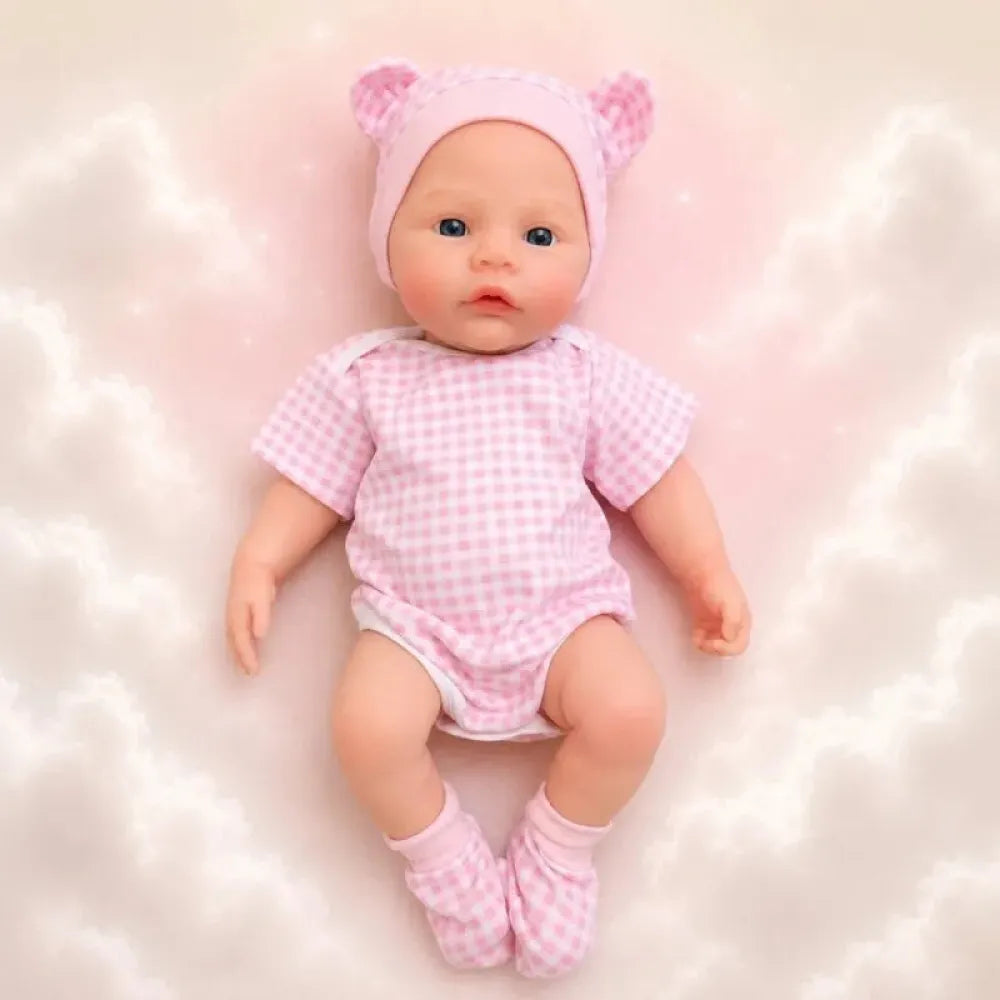Bambola reborn femmina di 45cm che pesa 3.5kg in silicone intero con occhi aperti