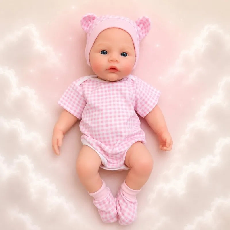 Bambola reborn femmina di 45cm che pesa 3.5kg in silicone intero con occhi aperti