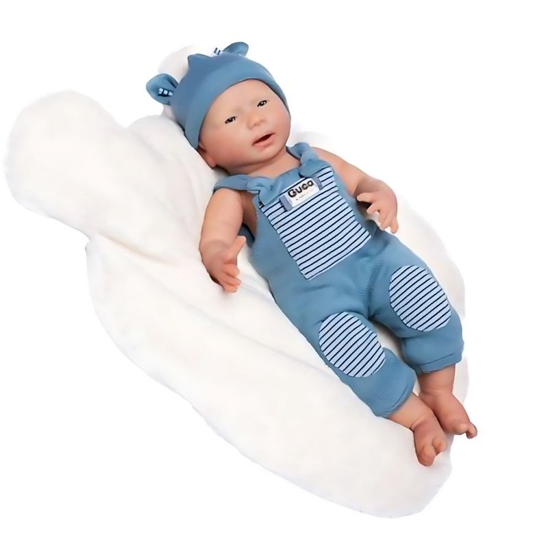 Bambola Reborn David 46 cm tutto in silicone con tutina blu