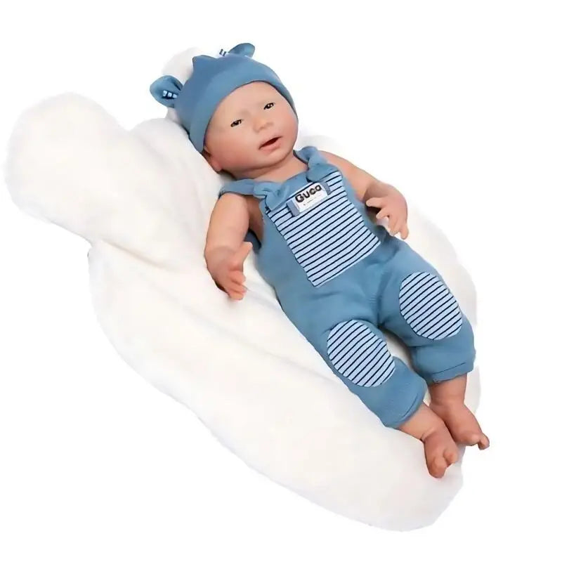 Bambola Reborn David 46 cm tutto in silicone con tutina blu