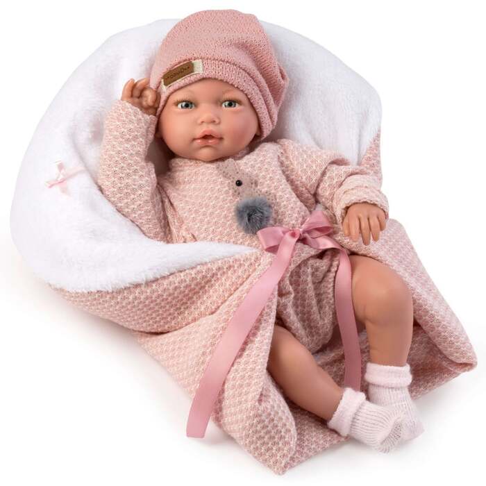 bambola-reborn-femmina-blanca che emette un suono / bébé reborn blanca qui émet un son d'enfant quand on appuie sur le ventre