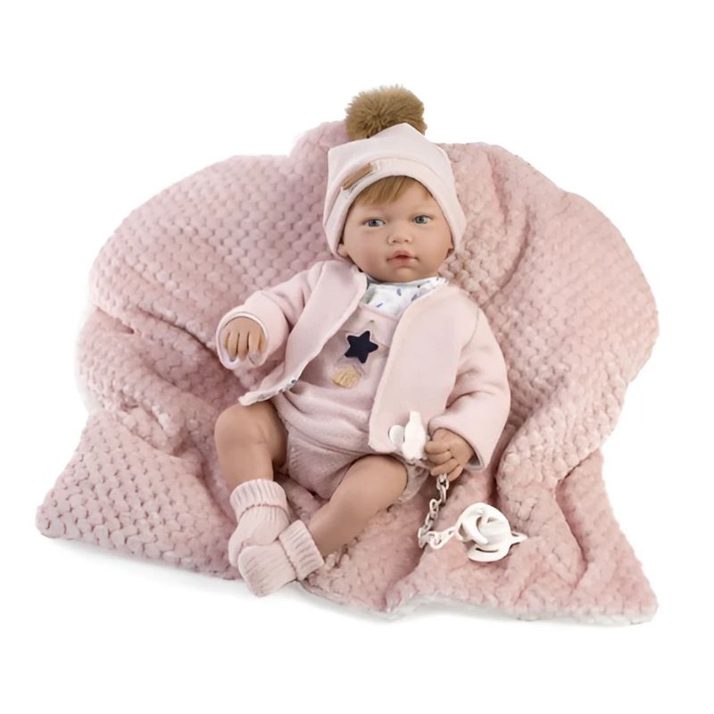 Bambola Reborn femmina Jimena 38 cm giacca di lana rosa