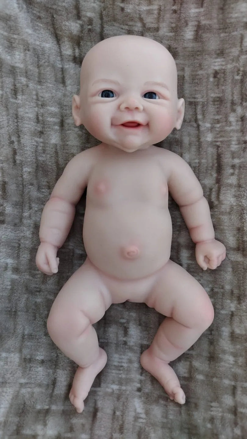 Bambola reborn femmina in silicone di 32 cm, corpo intero visto frontalmente