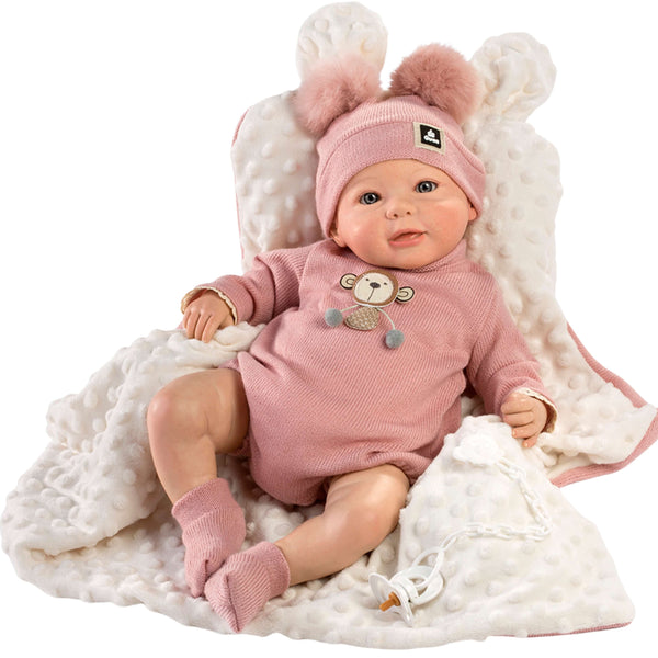 bambola-reborn-sofia-occhi-aperti-blu-tutina-di-lana / bébé reborn fille sofia avec les yeux ouverts et son body en laine rose