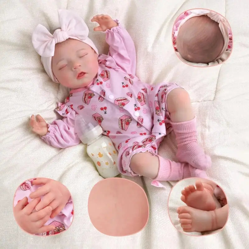 Bambola reborn femminuccia addormentata 50cm dal sorriso