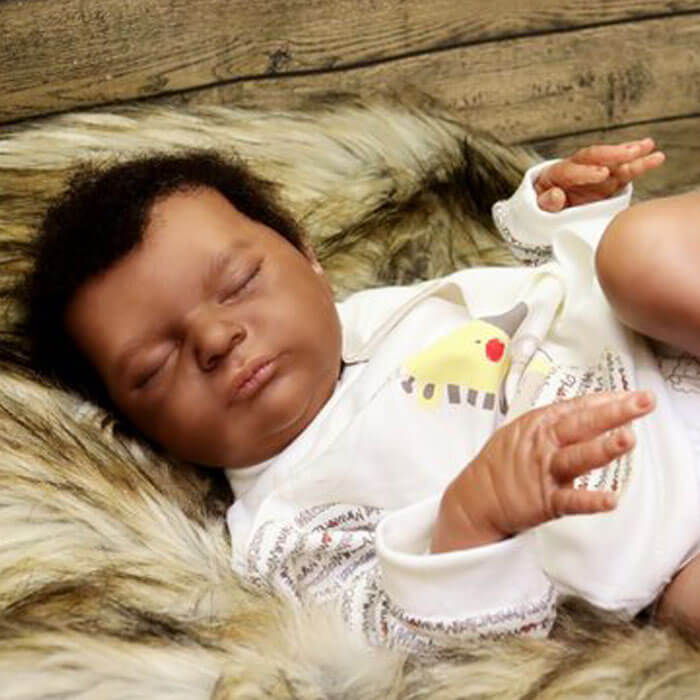 Bambola reborn maschio nero Felix by Bonnie Brown / neonato reborn di colore nero / bambolotto reborn nero con gli occhi chiusi