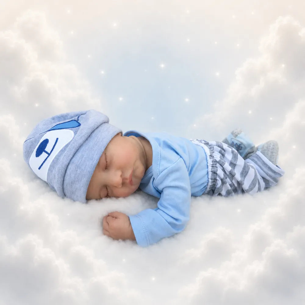bambola reborn maschietto di 45cm per bambini, sembra un vero neonato addormentato che se morde le labbra
