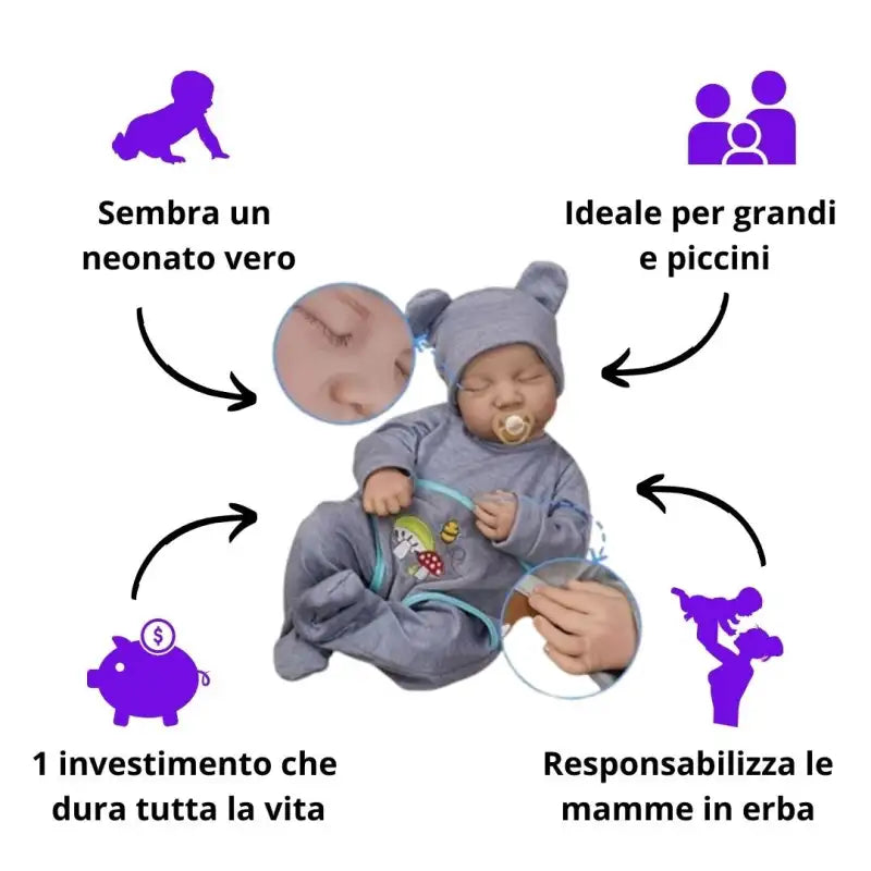 Bambola reborn realistica occhi chiusi 50cm - THEO