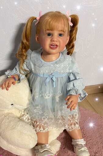 Bambola reborn toddler femmina (80cm) capelli lunghi - Mia / bambola reborn capelli lunghi biondi / bambola reborn femmina bocca aperta