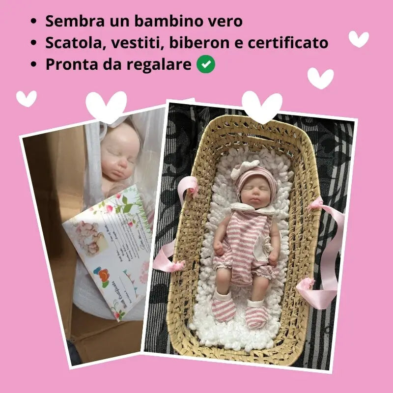Bambole reborn gemelli occhi chiusi 32cm in silicone / sembra un bambino vero / Consegnata a casa con vestiti da neonato, biberon, certificato e scatola pronta da regalare