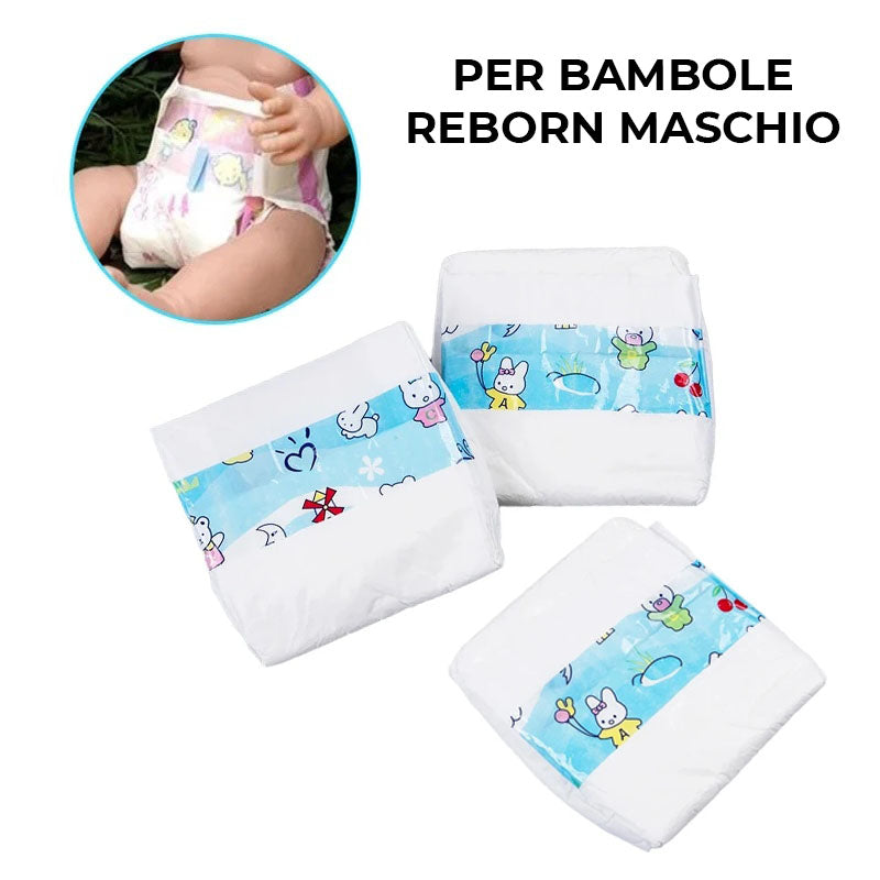 Set di 3 pannolini per bambole reborn femmine/maschio