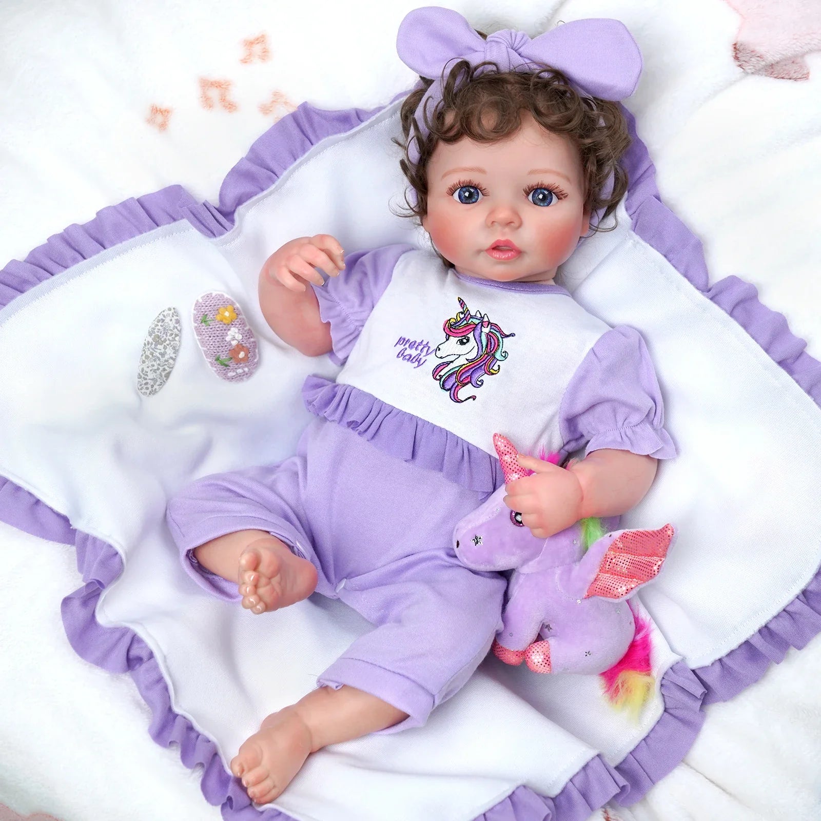 Set x7 accessori unicorno per bambole reborn / peluche unicorno, copertina e vestiti unicorno per bambole rborn