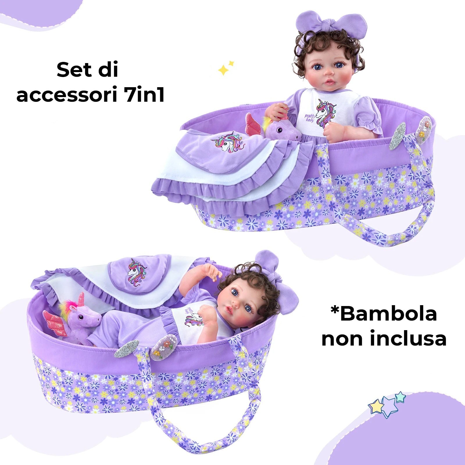 Set x7 accessori unicorno per bambole reborn