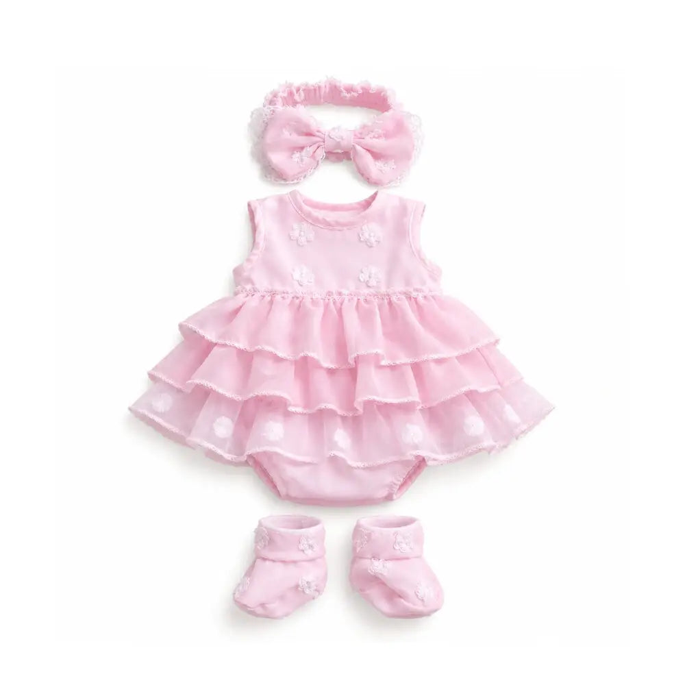 vestito-rosa-da-principessa-con fascia per capelli e scarpine coordinate per-bambola-reborn