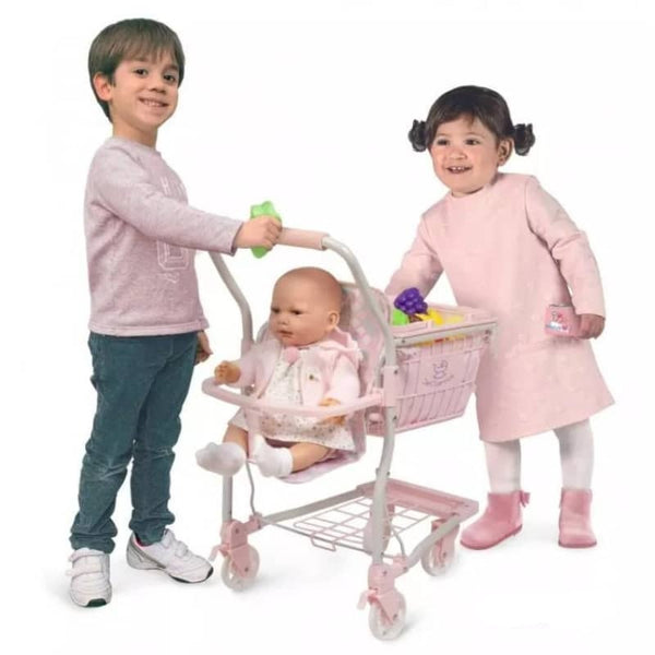 Carello giocattolo 2 in 1 per bambole reborn / Passeggino giocattolo / Carello della spessa per bambini / Carello passeggino per fare il shopping